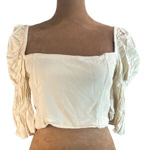 Urban Outfitters Cottagecore Cropped Top Cream Puff Sleeve Size M